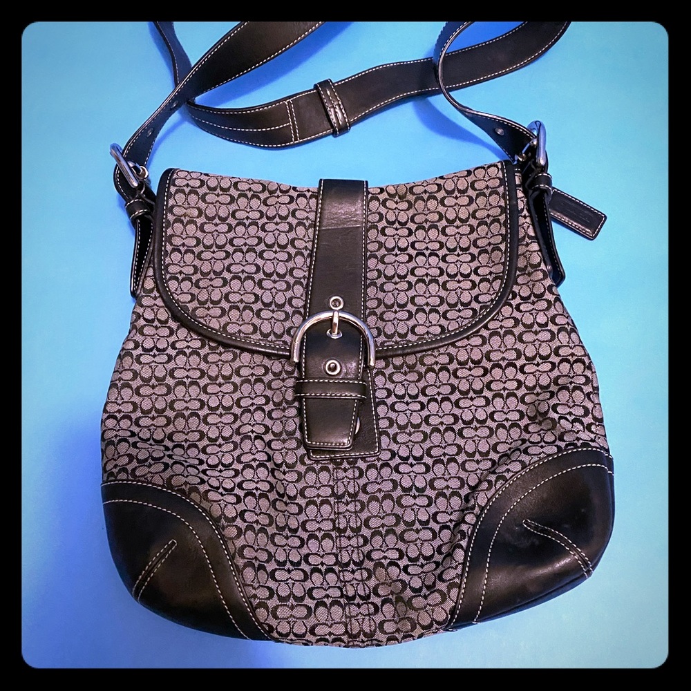 Black and Gray signature Coach print Crossbody